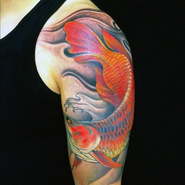Cool Male Arowana Tattoo Designs On Arm