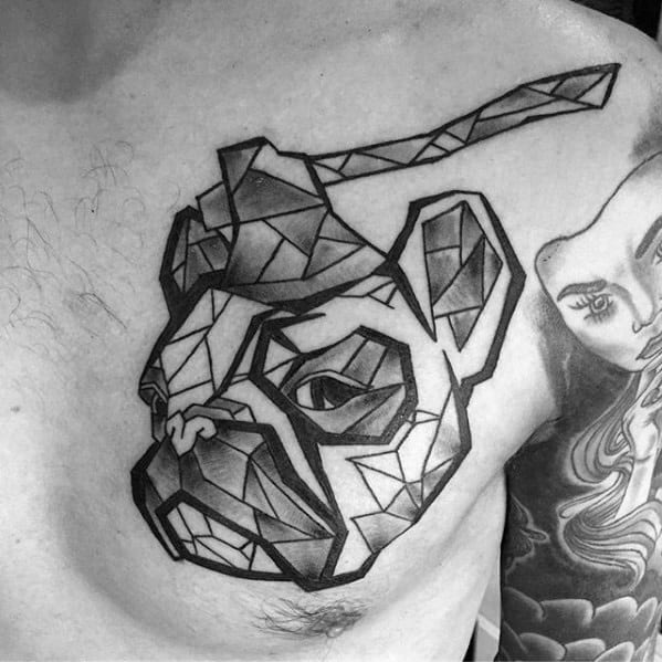 Cool Male Axe With Dog Upper Chest Tattoo Designs