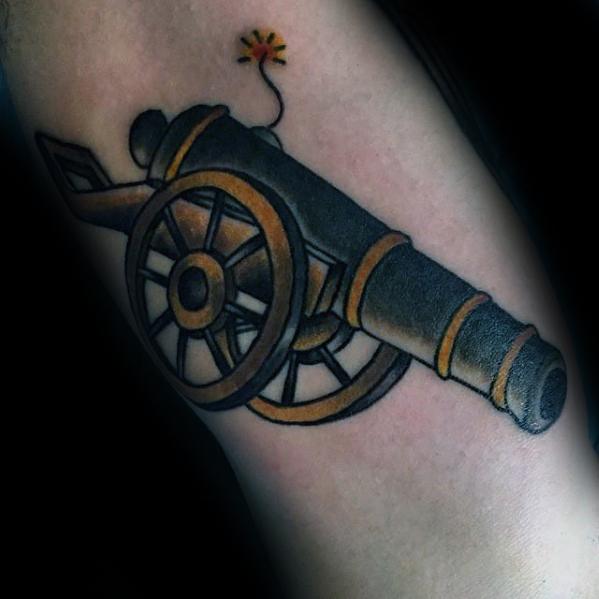 Cool Male Cannon Tattoo Designs On Inner Forearm