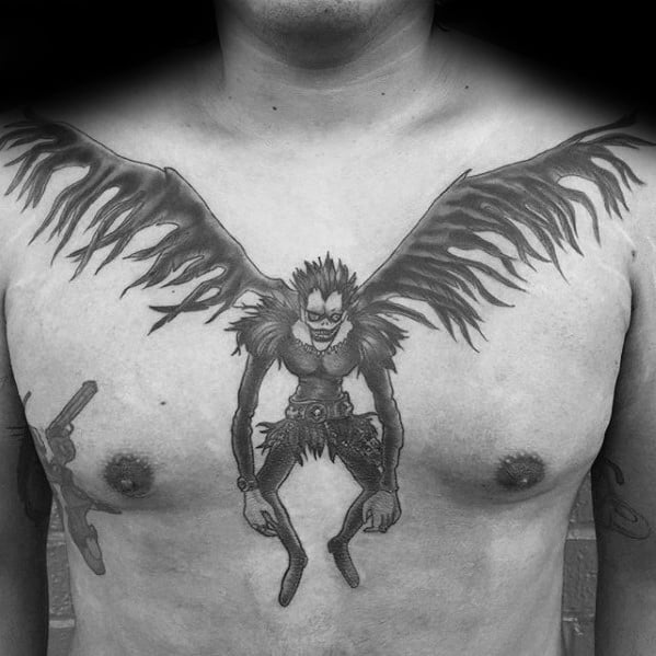 Cool Male Death Note Tattoo Designs On Upper Chest