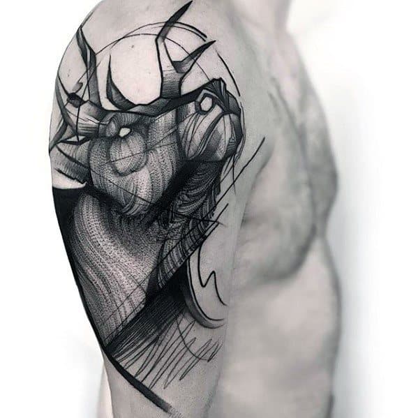 Cool Male Deer Arm Sketch Tattoo Designs