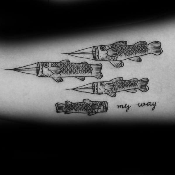 Cool Male Fish Kite Tattoo Designs On Inner Arm Bicep