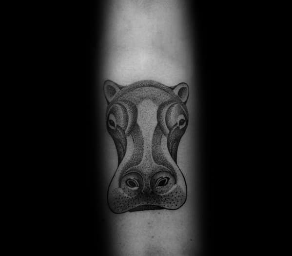Cool Male Forearm Dotwork Hippo Head Tattoo Designs
