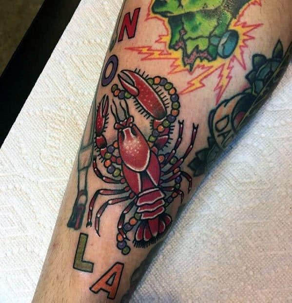 Cool Male Forearm Red Crawfish Tattoo Designs