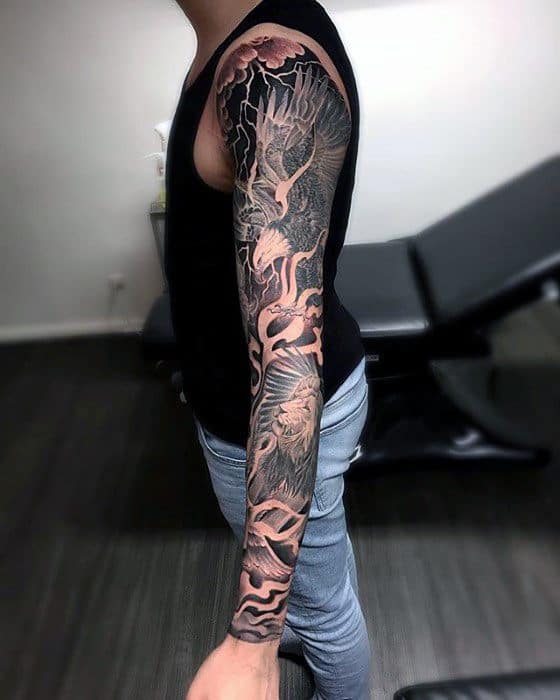 Cool Male Full Arm Sleeve Thunderstorm Tattoo Designs