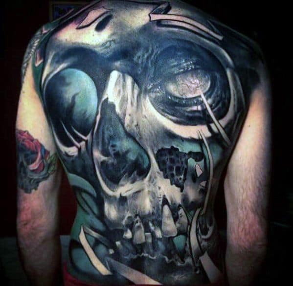 Cool Male Full Back Badass Skull Tattoo Designs