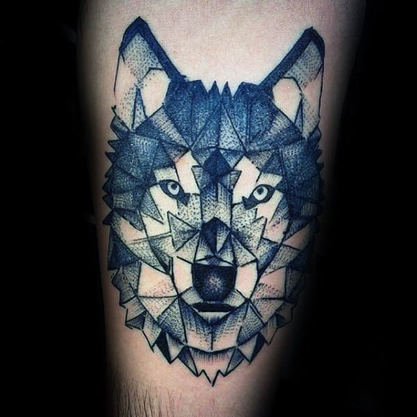Cool Male Geometric Wolf Arm Tattoo Ideas