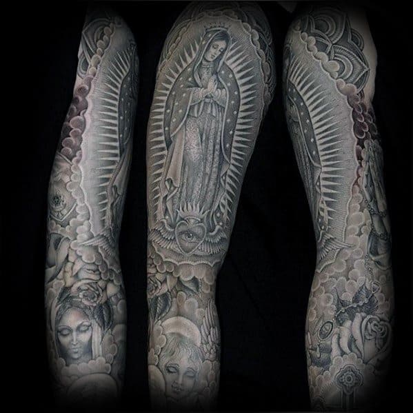 Cool Male Guadalupe Tattoo Designs Full Arms Sleeve