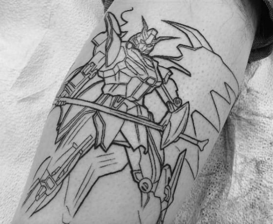 Cool Male Gundam Tattoo Designs Black Ink Outline On Arm