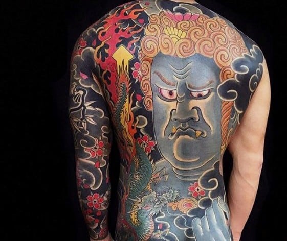 Cool Male Japanese Full Back Fudo Myoo Tattoo Designs