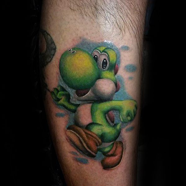 Cool Male Leg 3d Yoshi Tattoo Designs
