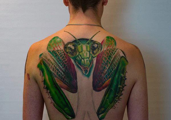 Cool Male Praying Mantis Tattoo Designs On Back