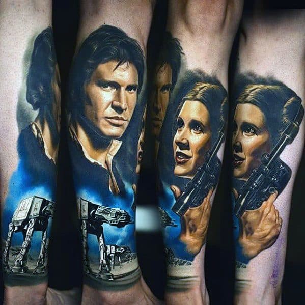 Cool Male Realistic Leg Han Solo Tattoo Designs