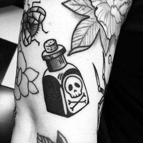 Cool Male Simple Old School Traditional Poison Bottle Tattoo Designs On Arm
