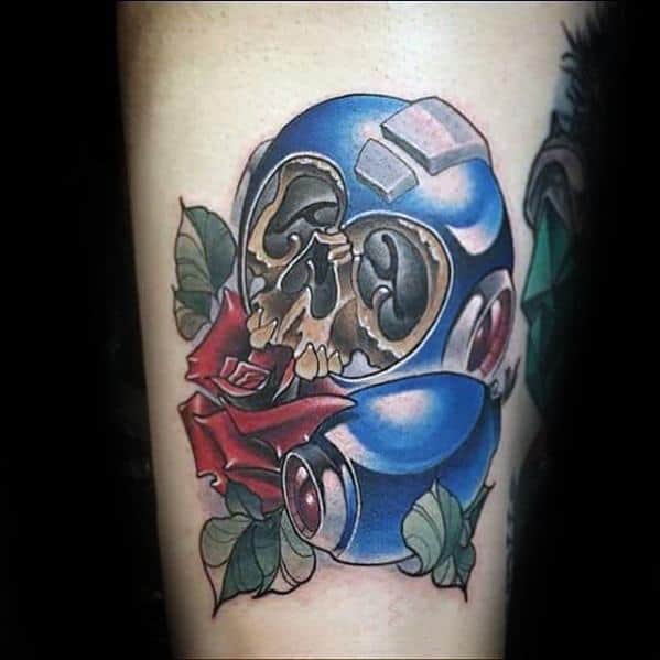 Cool Male Skull Megaman Helmet Arm Tattoo Designs