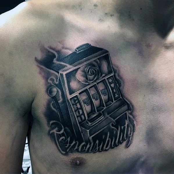 Cool Male Slot Machine 3d Upper Chest Tattoo Designs