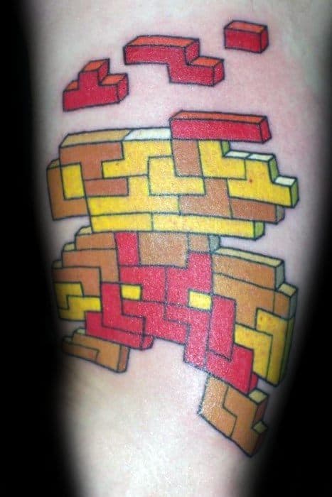 Cool Male Tetris Super Mario Themed Tattoo Designs
