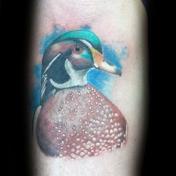Cool Male Watercolor Background Inner Forearm Wood Duck Tattoo Designs