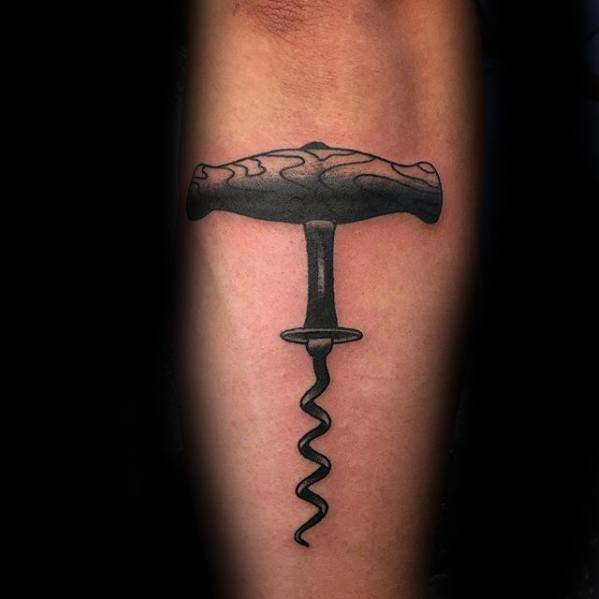 Cool Male Wine Corkscrew Outer Forearm Tattoo Designs