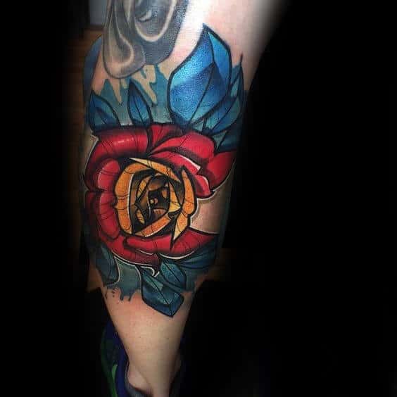Cool Manly Colorado Rose Flower Mens Leg Tattoos