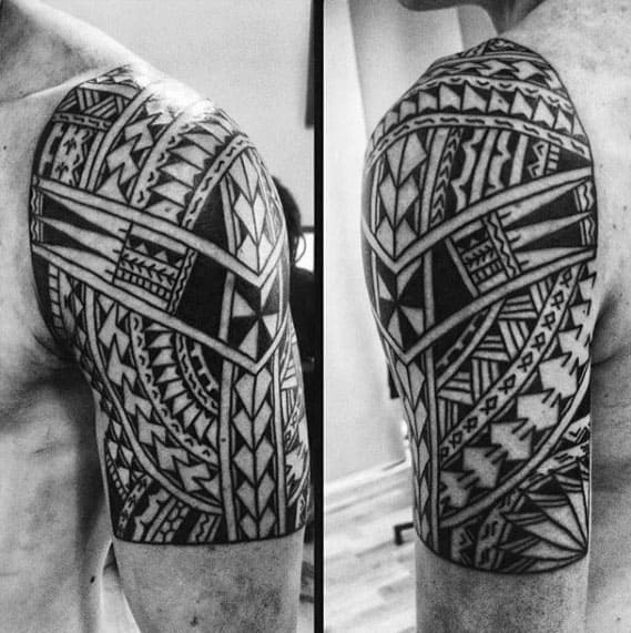 Cool Manly Polynesian Male Tribal Half Sleeve Tattoo Designs