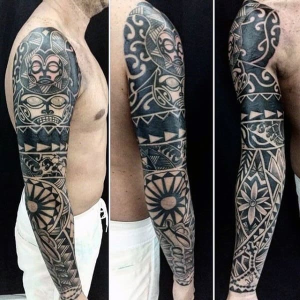 Cool Masculine Maori Blackwork Tattoo Sleeve Design