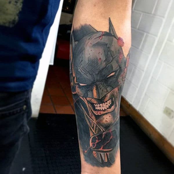 Cool Masculine Mens Batman Inner Forearm Tattoo Design Ideas