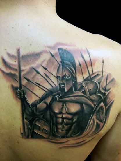 Cool Masculine Men's Spartan Tattoo Design Ideas On Shoulder