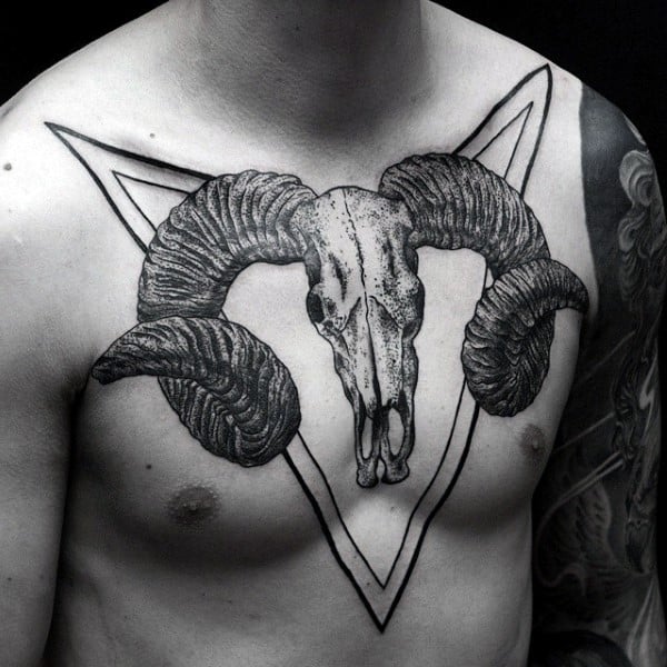 Cool Masculine Ram Skull Chest Mens Tattoos
