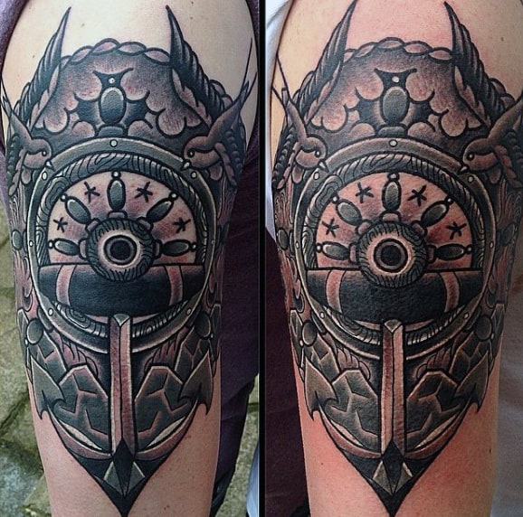 Cool Masculine Ship Wheel Tattoos For Gentlemen