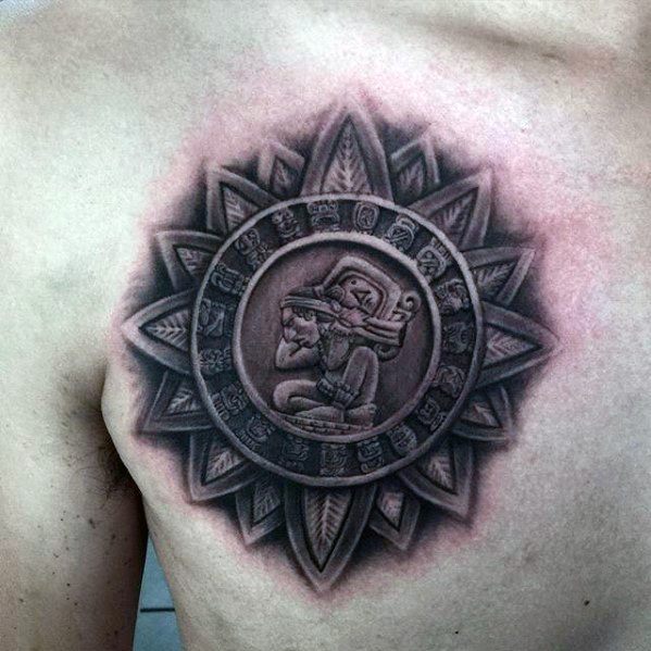 Cool Mayan Calender Tattoo 3d Design Ideas For Male On Chest