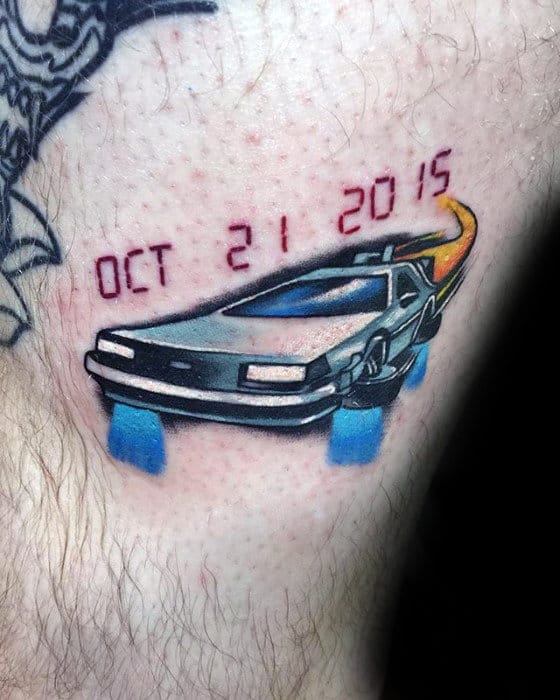 Cool Memorial Guy Delorean Back To The Future Arm Tattoos