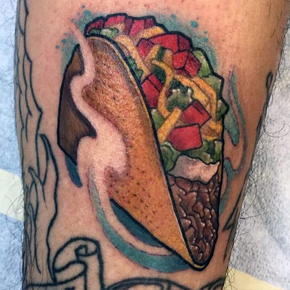 Cool Mens 3d Taco Tattoo Design On Leg