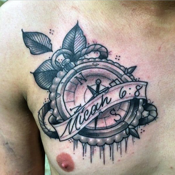 Cool Mens Banner Micah 6 8 Compass Small Upper Chest Tattoo