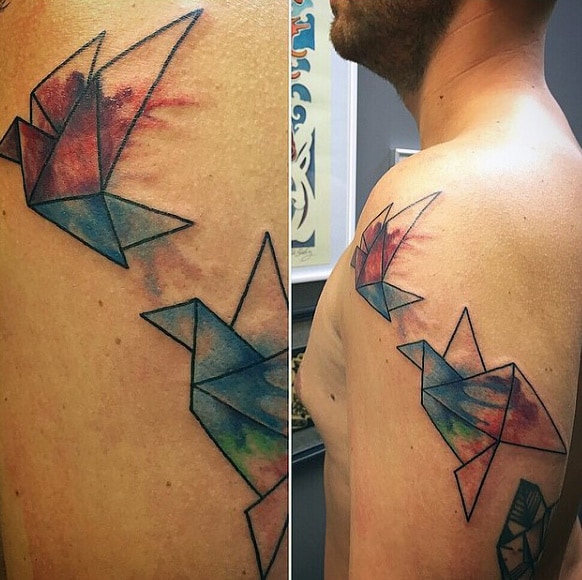 Cool Mens Birds Origami Watercolor Arm Tattoos