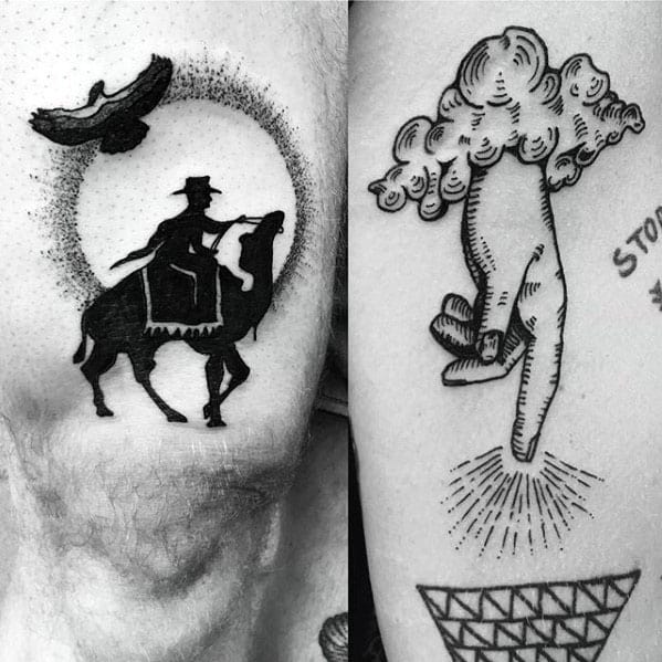 Cool Mens Camel Rider Sun Thigh Tattoo Designs