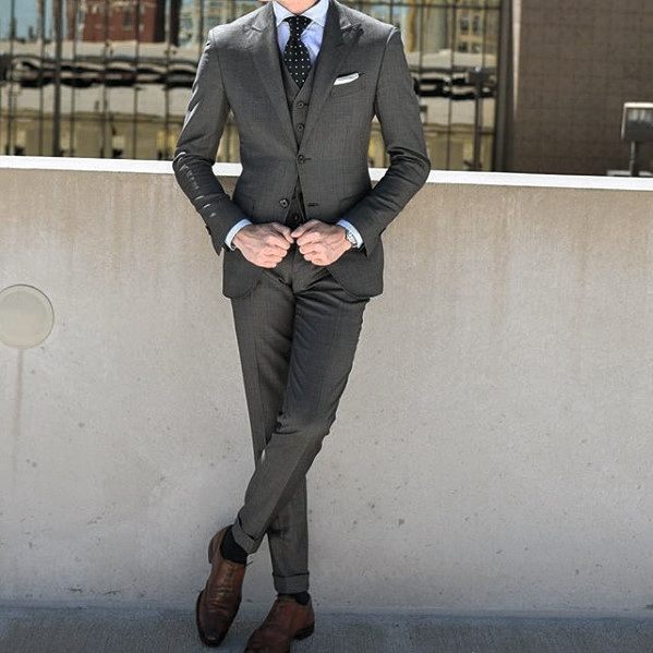 Cool Mens Charcoal Grey Suit Brown Shoes Style Inspiration