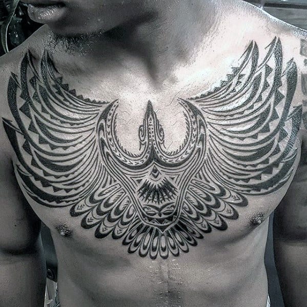 Cool Mens Decorative Tribal Bird Upper Chest Tattoo