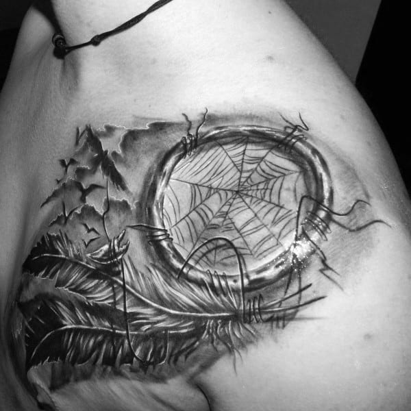 Cool Mens Dreamcatcher Tattoos Upper Chest And Shoulder