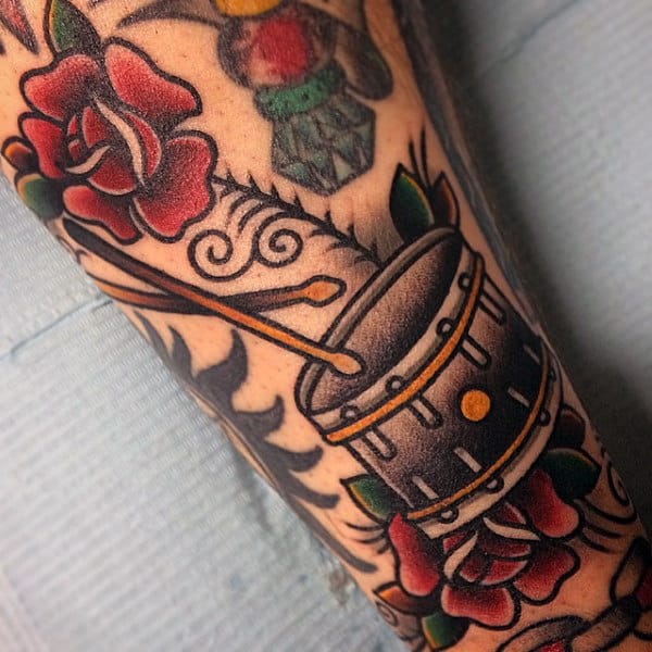 Cool Mens Drums Tattoo Old School Design On Arm