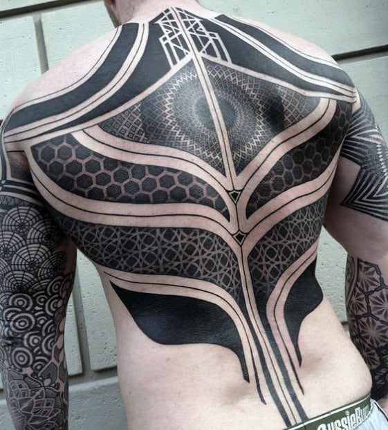 Cool Mens Geometric Blackwork Full Back Tattoos