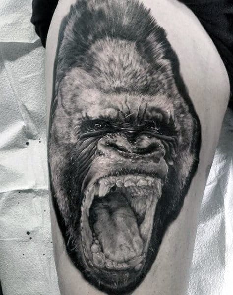 Cool Mens Gorilla Thigh Tattoos