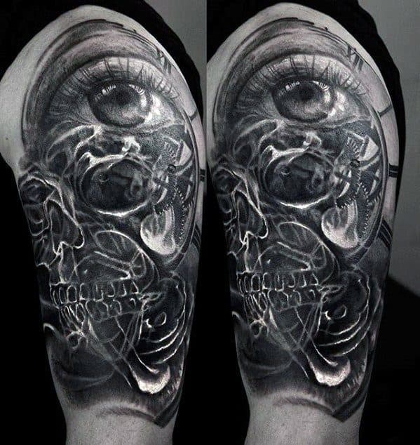Cool Mens Half Sleeve Eye With Smoke Cover Up Tattoo Designs