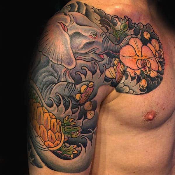 Cool Mens Japanese Turtle Half Sleeve Tattoos