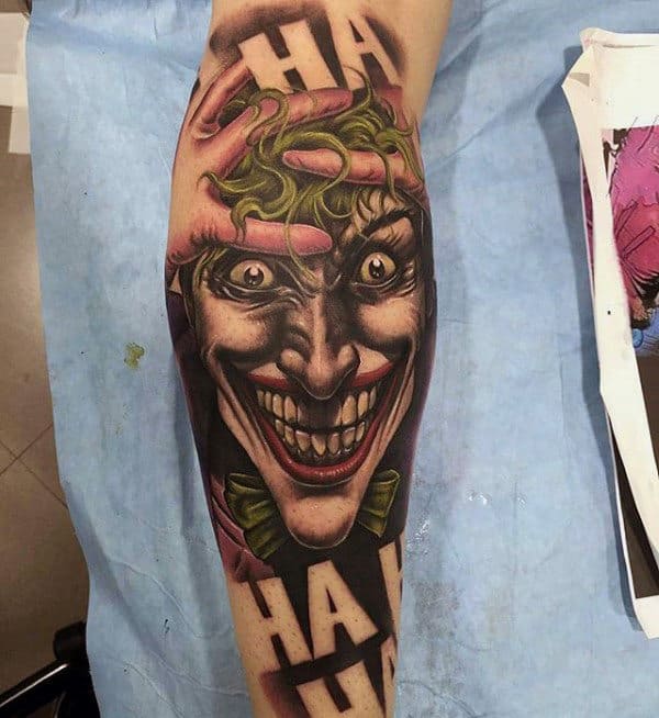 Cool Mens Joker Negative Space Ha Leg Sleeve Tattoos