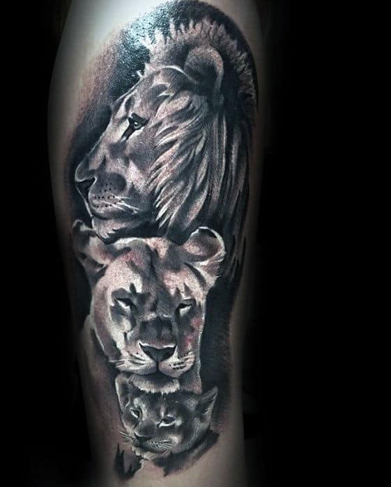 Cool Mens Lion Themed Tattoo Design On Leg