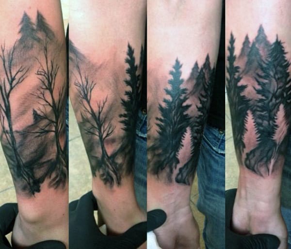 Cool Men's Lower Leg Pine Tree Tattoo Designs