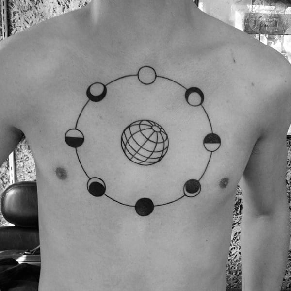Cool Mens Moon Phases Circle Tattoo On Chest