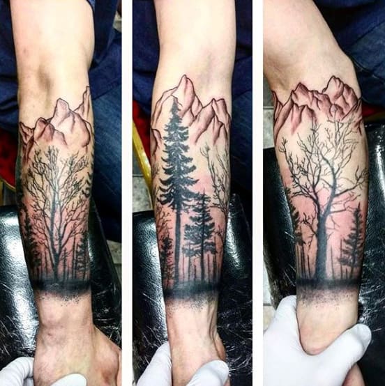 Cool Mens Mountain Forearm Tree Tattoo