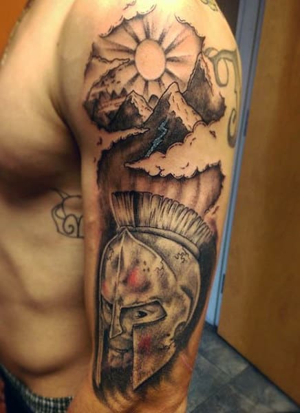 Cool Men's Mountain Tattoo On Upper Arm